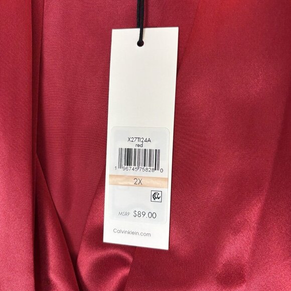 Calvin Klein Women's Satin Blouse Plus Size 2X Red Wrap Front V-Neck NWT $89 - Picture 10 of 15